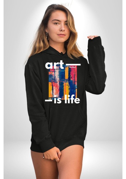 Sanat Hayattır Modern Art Kadın Erkek Baskılı Üç Iplik Siyah Kapüşonlu Hodie Sweatshirt fırsatları