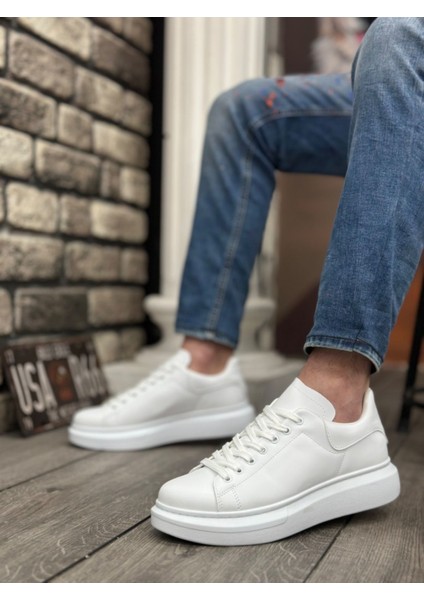 BA0547 Boa Kalın Yüksek Taban Beyaz Bağcıklı Spor Erkek Ayakkabı fiyatları