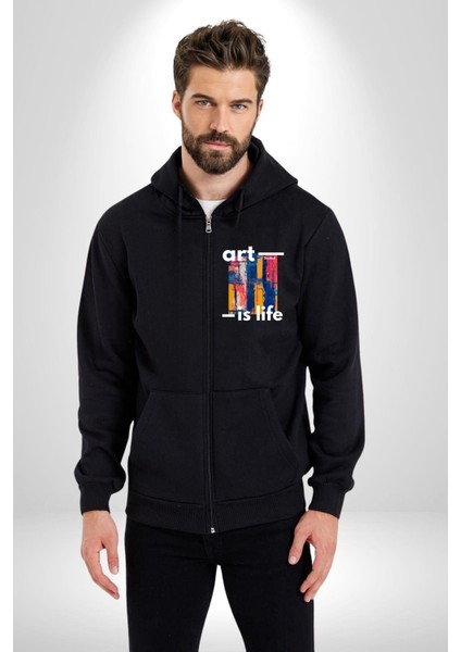 Sanat Hayattır Modern Art Kadın Erkek Baskılı Fermuarlı Kapüşonlu Hırka Sweatshirt fiyatları