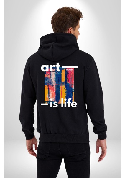 Sanat Hayattır Modern Art Kadın Erkek Baskılı Fermuarlı Kapüşonlu Hırka Sweatshirt modelleri