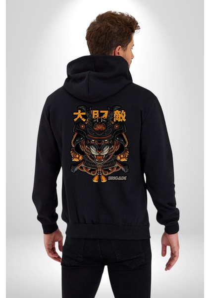 Kaplan Samuray Savaşçı Kadın Erkek Baskılı Fermuarlı Kapüşonlu Hırka Sweatshirt