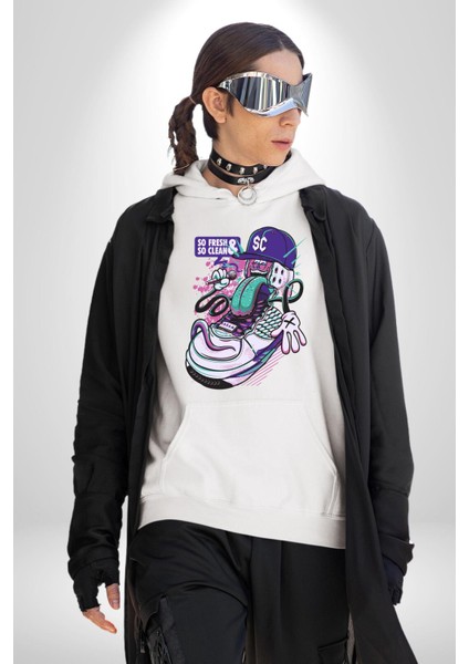 Çok Taze Çok Temiz Müzisyen Ayakkabı Kadın Erkek Baskılı Üç Iplik Beyaz Kapüşonlu Hodie Sweatshirt modelleri