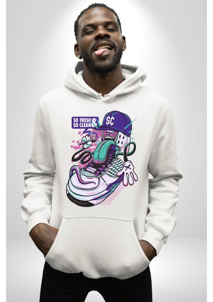 Çok Taze Çok Temiz Müzisyen Ayakkabı Kadın Erkek Baskılı Üç Iplik Beyaz Kapüşonlu Hodie Sweatshirt indirimleri