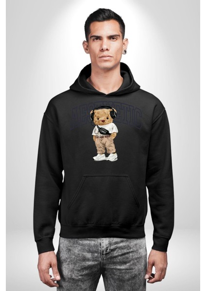 Estetik Oyuncak Tatlı Ayı Kadın Erkek Baskılı Üç Iplik Siyah Kapüşonlu Hodie Sweatshirt fırsatları