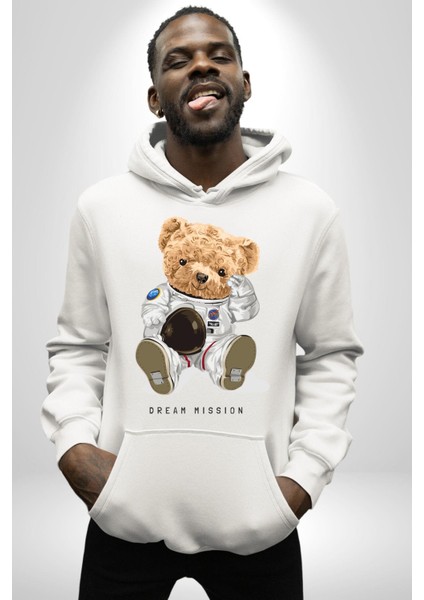 Astronot Uzay Oyuncak Ayı Kadın Erkek Baskılı Üç Iplik Beyaz Kapüşonlu Hodie Sweatshirt fiyatları