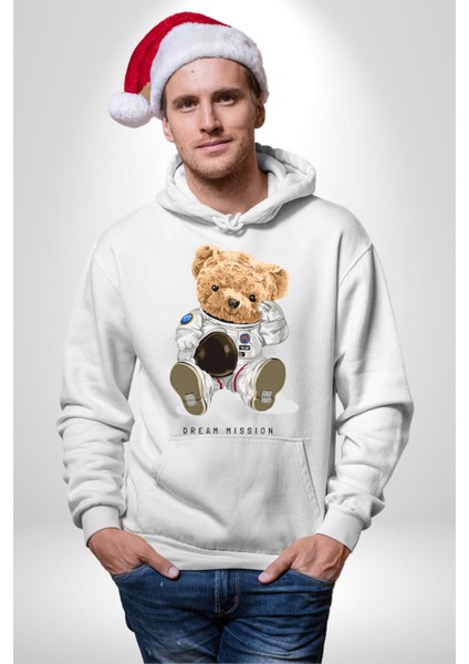 Astronot Uzay Oyuncak Ayı Kadın Erkek Baskılı Üç Iplik Beyaz Kapüşonlu Hodie Sweatshirt fırsatları
