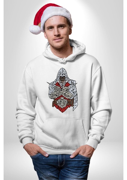 Assasins Creed Efsane Oyun Kadın Erkek Baskılı Üç Iplik Beyaz Kapüşonlu Hodie Sweatshirt fiyatları