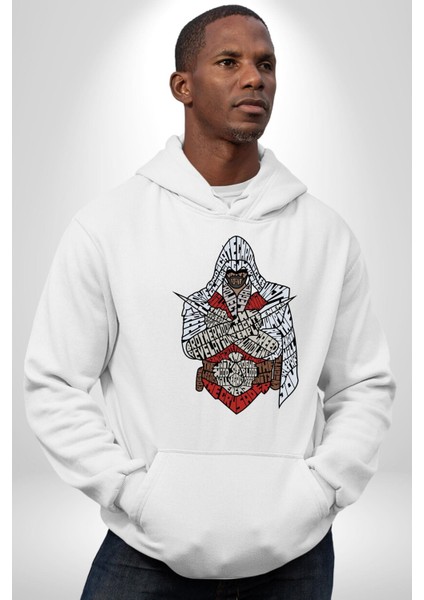 Assasins Creed Efsane Oyun Kadın Erkek Baskılı Üç Iplik Beyaz Kapüşonlu Hodie Sweatshirt fırsatları