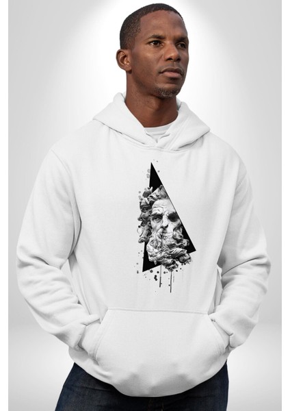Kuru Kafa Heykel Üçgen Sanatsal Kadın Erkek Baskılı Üç Iplik Beyaz Kapüşonlu Hodie Sweatshirt modelleri