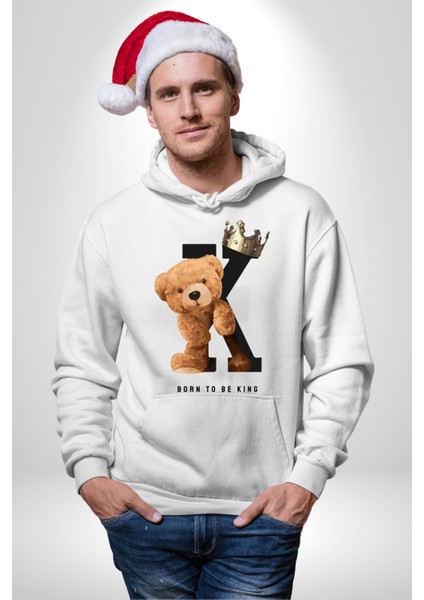Kral Olmak Için Doğdum Oyuncak Ayı Kadın Erkek Baskılı Üç Iplik Beyaz Kapüşonlu Hodie Sweatshirt fiyatları