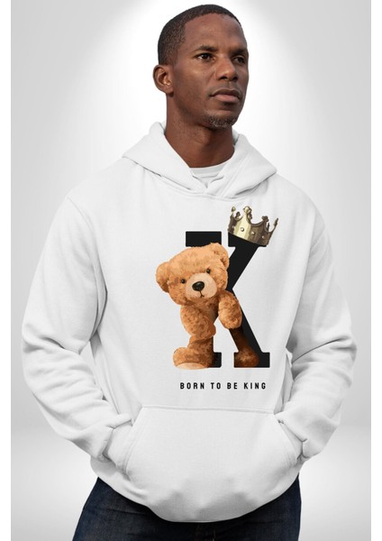 Kral Olmak Için Doğdum Oyuncak Ayı Kadın Erkek Baskılı Üç Iplik Beyaz Kapüşonlu Hodie Sweatshirt fırsatları