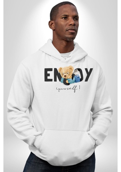 Tadını Çıkar Oyuncak Ayı Kadın Erkek Baskılı Üç Iplik Beyaz Kapüşonlu Hodie Sweatshirt fiyatları