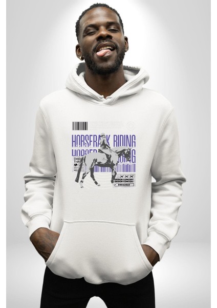 At Binme Sokak Tarzı Tasarım Kadın Erkek Baskılı Üç Iplik Beyaz Kapüşonlu Hodie Sweatshirt