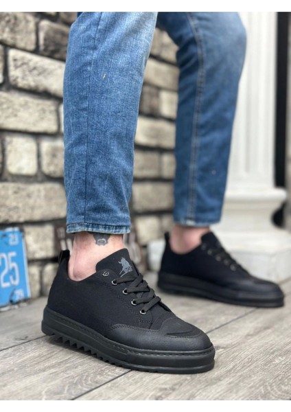 BA0328 Boa Kalın Yüksek Taban Smile Desenli Siyah Spor Erkek Ayakkabı