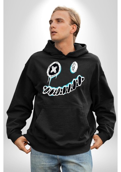 Korkunç Beyaz Hayalet Boncuk Gözlü Kadın Erkek Baskılı Üç Iplik Siyah Kapüşonlu Hodie Sweatshirt fırsatları