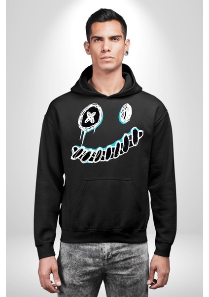 Korkunç Beyaz Hayalet Boncuk Gözlü Kadın Erkek Baskılı Üç Iplik Siyah Kapüşonlu Hodie Sweatshirt indirimleri