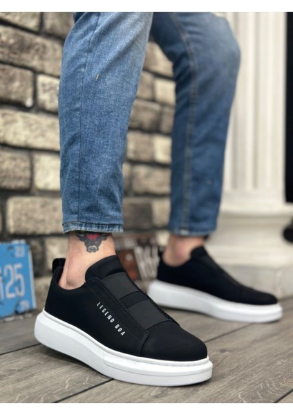 BA0307 Boa Kalın Yüksek Taban Çift Bant Siyah Beyaz Erkek Ayakkabı