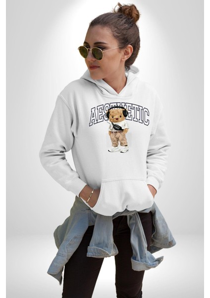 Estetik Oyuncak Tatlı Ayı Kadın Erkek Baskılı Üç Iplik Beyaz Kapüşonlu Hodie Sweatshirt modelleri