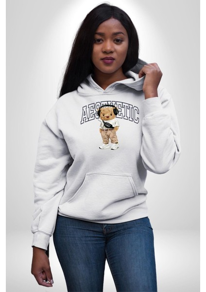 Estetik Oyuncak Tatlı Ayı Kadın Erkek Baskılı Üç Iplik Beyaz Kapüşonlu Hodie Sweatshirt fırsatları