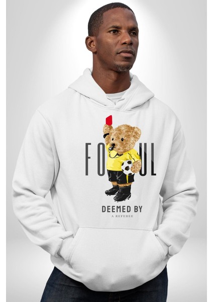 Tatlı Hakem Oyuncak Ayı Kırmızı Kart Kadın Erkek Baskılı Üç Iplik Beyaz Kapüşonlu Hodie Sweatshirt