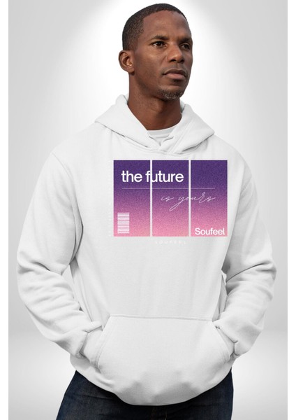 Gelecek Senin Klas Tasarım Kadın Erkek Baskılı Üç Iplik Beyaz Kapüşonlu Hodie Sweatshirt fiyatları