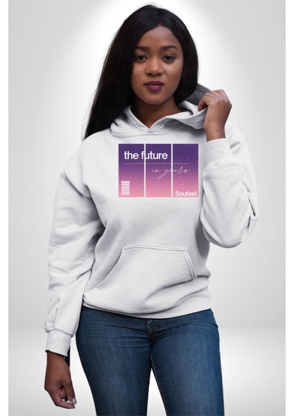 Gelecek Senin Klas Tasarım Kadın Erkek Baskılı Üç Iplik Beyaz Kapüşonlu Hodie Sweatshirt modelleri