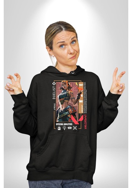 Raze Düellocu Karakter Kadın Erkek Baskılı Üç Iplik Siyah Kapüşonlu Hodie Sweatshirt