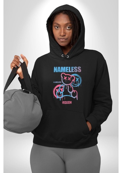 Isimsiz Oyuncak Ayı Kadın Erkek Baskılı Üç Iplik Siyah Kapüşonlu Hodie Sweatshirt fırsatları