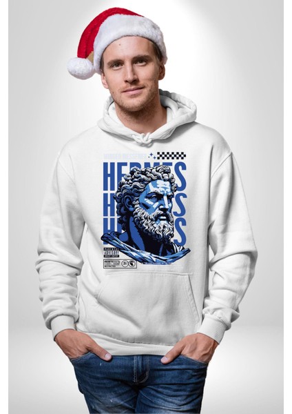 Yunan Tanrısı Yunan Efsanesi Kadın Erkek Baskılı Üç Iplik Beyaz Kapüşonlu Hodie Sweatshirt fırsatları