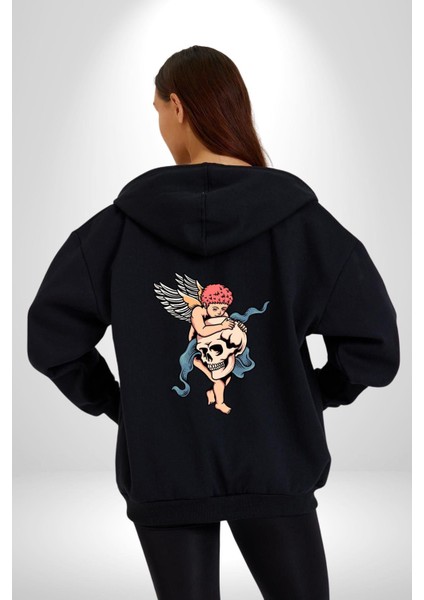 Kurukafa Tutan Bebek Melek Kadın Erkek Baskılı Fermuarlı Kapüşonlu Hırka Sweatshirt indirimleri