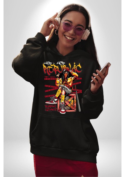 Hip Hop Kadın Baseball Sopalı Kadın Erkek Baskılı Üç Iplik Siyah Kapüşonlu Hodie Sweatshirt