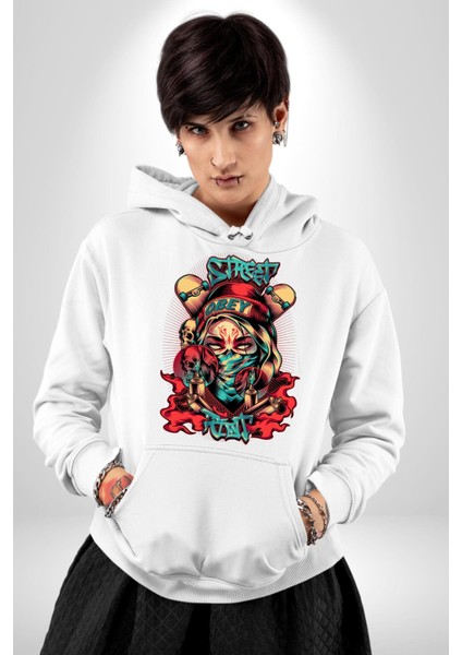 Sokak Tarzı Grafiti Kadın Kadın Erkek Baskılı Üç Iplik Beyaz Kapüşonlu Hodie Sweatshirt fiyatları