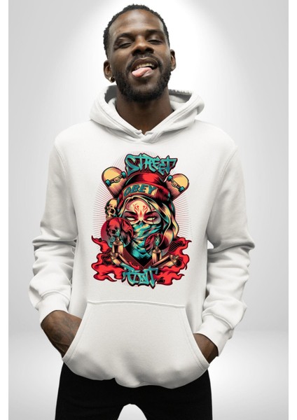 Sokak Tarzı Grafiti Kadın Kadın Erkek Baskılı Üç Iplik Beyaz Kapüşonlu Hodie Sweatshirt modelleri