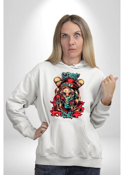 Sokak Tarzı Grafiti Kadın Kadın Erkek Baskılı Üç Iplik Beyaz Kapüşonlu Hodie Sweatshirt fırsatları