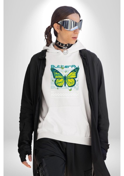 Kelebek Sokak Tarzı Kadın Erkek Baskılı Üç Iplik Beyaz Kapüşonlu Hodie Sweatshirt fiyatları