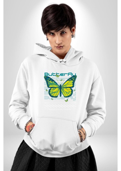 Kelebek Sokak Tarzı Kadın Erkek Baskılı Üç Iplik Beyaz Kapüşonlu Hodie Sweatshirt modelleri