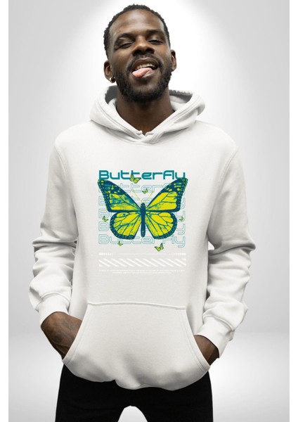 Kelebek Sokak Tarzı Kadın Erkek Baskılı Üç Iplik Beyaz Kapüşonlu Hodie Sweatshirt fırsatları