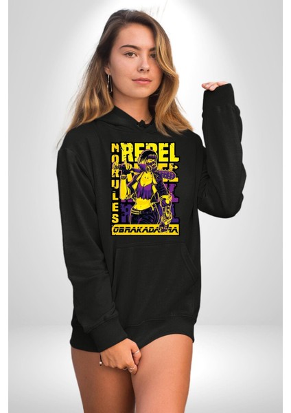 Isyancı Havalı Kadın Kadın Erkek Baskılı Üç Iplik Siyah Kapüşonlu Hodie Sweatshirt modelleri