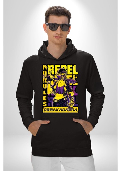 Isyancı Havalı Kadın Kadın Erkek Baskılı Üç Iplik Siyah Kapüşonlu Hodie Sweatshirt indirimleri