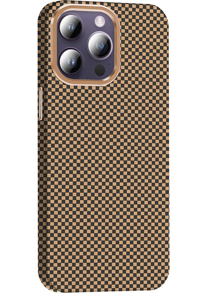 Apple iPhone 14 Pro Max Kılıf Magsafe Şarj Özellikli Karbon Fiber Görünümlü Rona Gros Zore Kılıf - Gold-Siyah