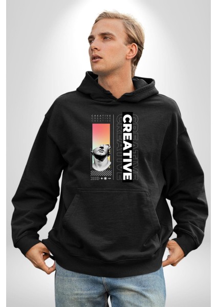 Yaratıcı Yunan Heykeli Kadın Erkek Baskılı Üç Iplik Siyah Kapüşonlu Hodie Sweatshirt fiyatları