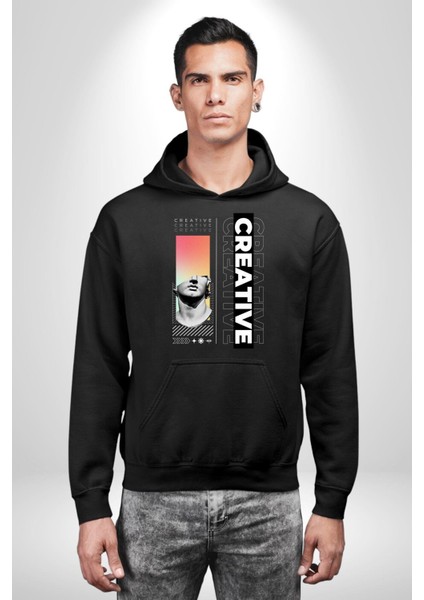 Yaratıcı Yunan Heykeli Kadın Erkek Baskılı Üç Iplik Siyah Kapüşonlu Hodie Sweatshirt modelleri