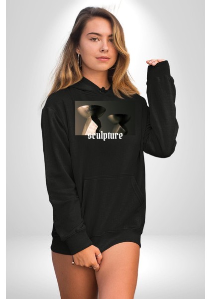 Modern Sanat Heykeller Kadın Erkek Baskılı Üç Iplik Siyah Kapüşonlu Hodie Sweatshirt