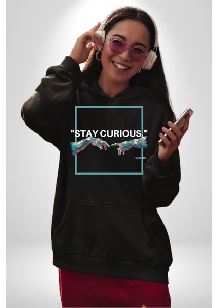 Michelangelo ve Adem Sanat Tablosu Kadın Erkek Baskılı Üç Iplik Siyah Kapüşonlu Hodie Sweatshirt fiyatları