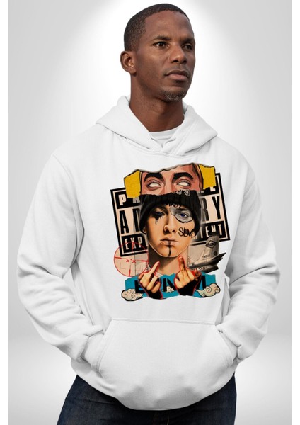 Eminem Rap Tanrısı Kadın Erkek Baskılı Üç Iplik Beyaz Kapüşonlu Hodie Sweatshirt indirimleri