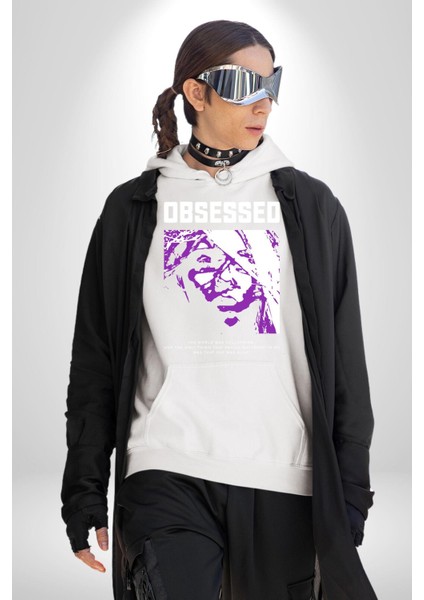 Takıntılı Havalı Kadın Kadın Erkek Baskılı Üç Iplik Beyaz Kapüşonlu Hodie Sweatshirt fiyatları