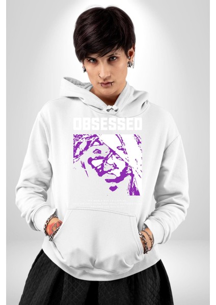 Takıntılı Havalı Kadın Kadın Erkek Baskılı Üç Iplik Beyaz Kapüşonlu Hodie Sweatshirt modelleri