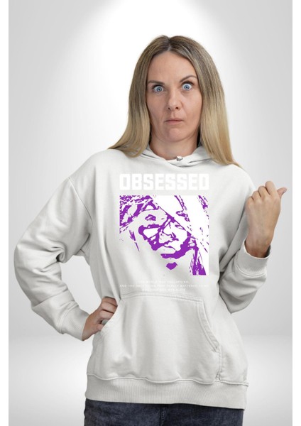 Takıntılı Havalı Kadın Kadın Erkek Baskılı Üç Iplik Beyaz Kapüşonlu Hodie Sweatshirt fırsatları