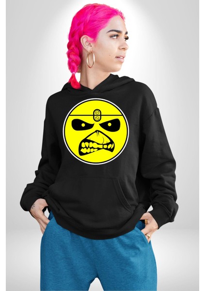 Korkutucu Yüz Ifadeli Seri Katil Kadın Erkek Baskılı Üç Iplik Siyah Kapüşonlu Hodie Sweatshirt