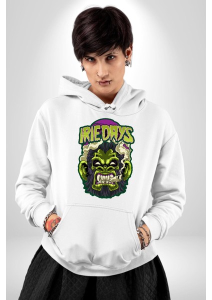 Zombi Dehşet Günleri Kadın Erkek Baskılı Üç Iplik Beyaz Kapüşonlu Hodie Sweatshirt